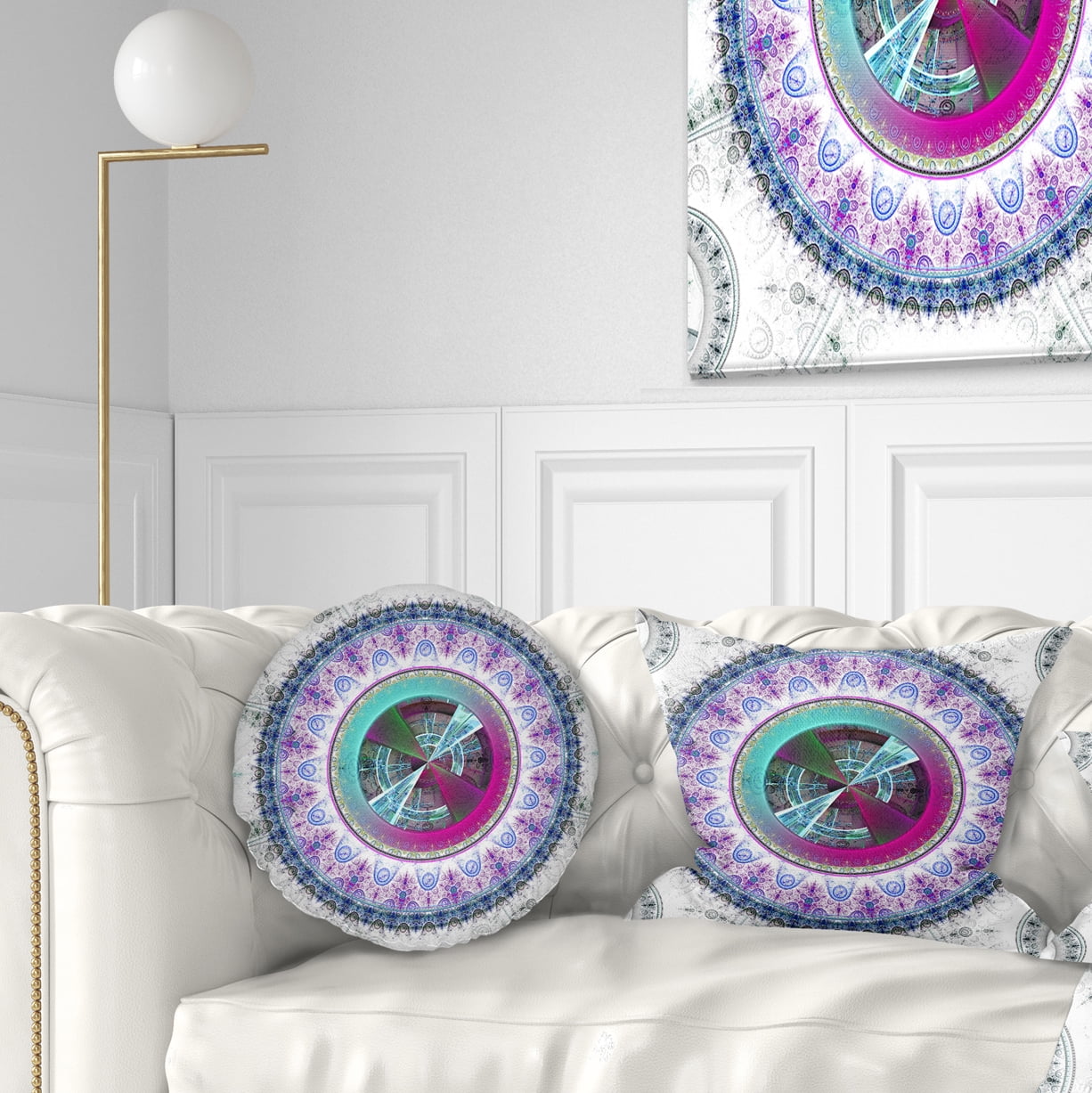 Designart Large Rounded Symmetrical Flower Blue - Abstract Throw Pillow - 12x20
