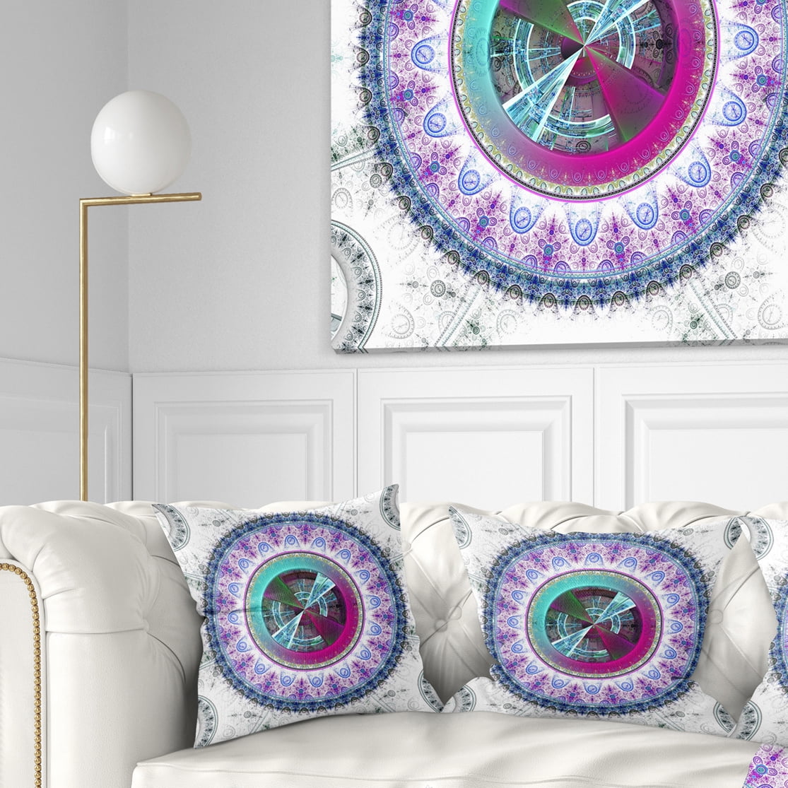 Designart Large Rounded Symmetrical Flower Blue - Abstract Throw Pillow - 16x16