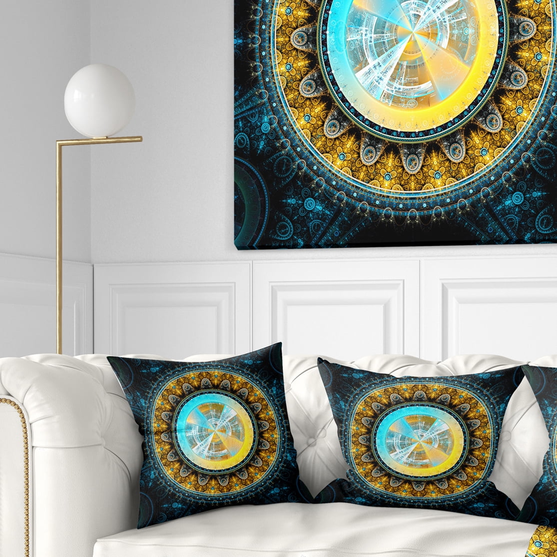 Designart Large Rounded Symmetrical Flower Yellow - Abstract Throw Pillow - 18x18