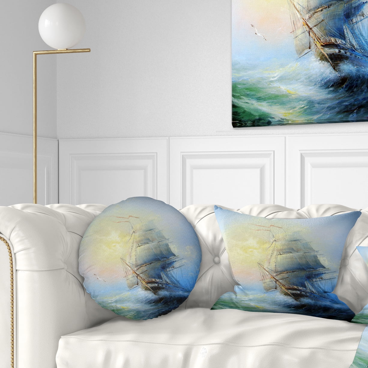 Designart Large Sailing Boat - Seascape Throw Pillow - 12x20