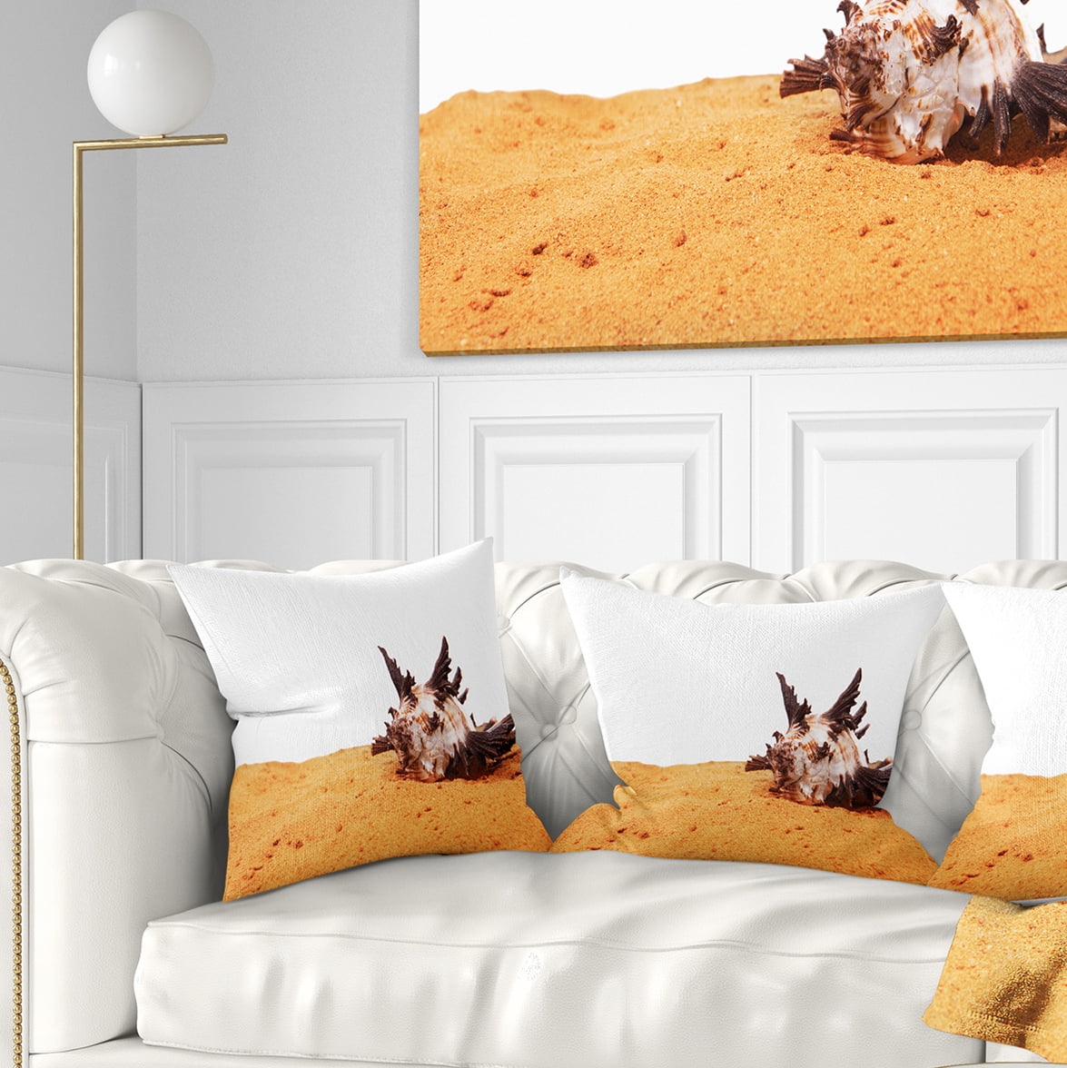 Designart Large Sea Shells on Sand - Seascape Throw Pillow - 16x16