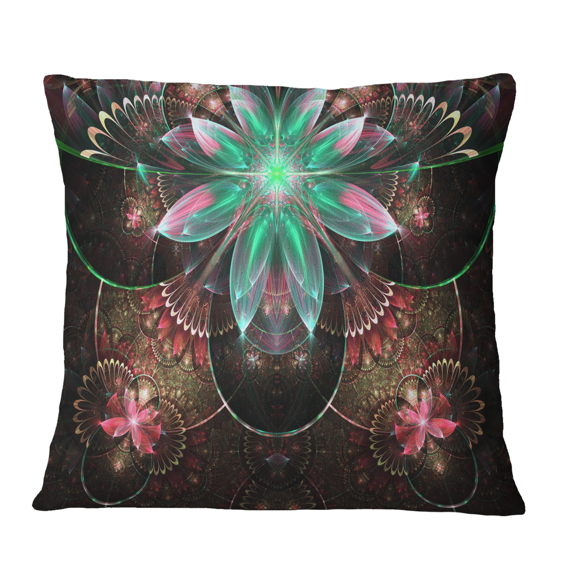 Designart Large Star Flower Fractal Pattern - Floral Throw Pillow - 16x16