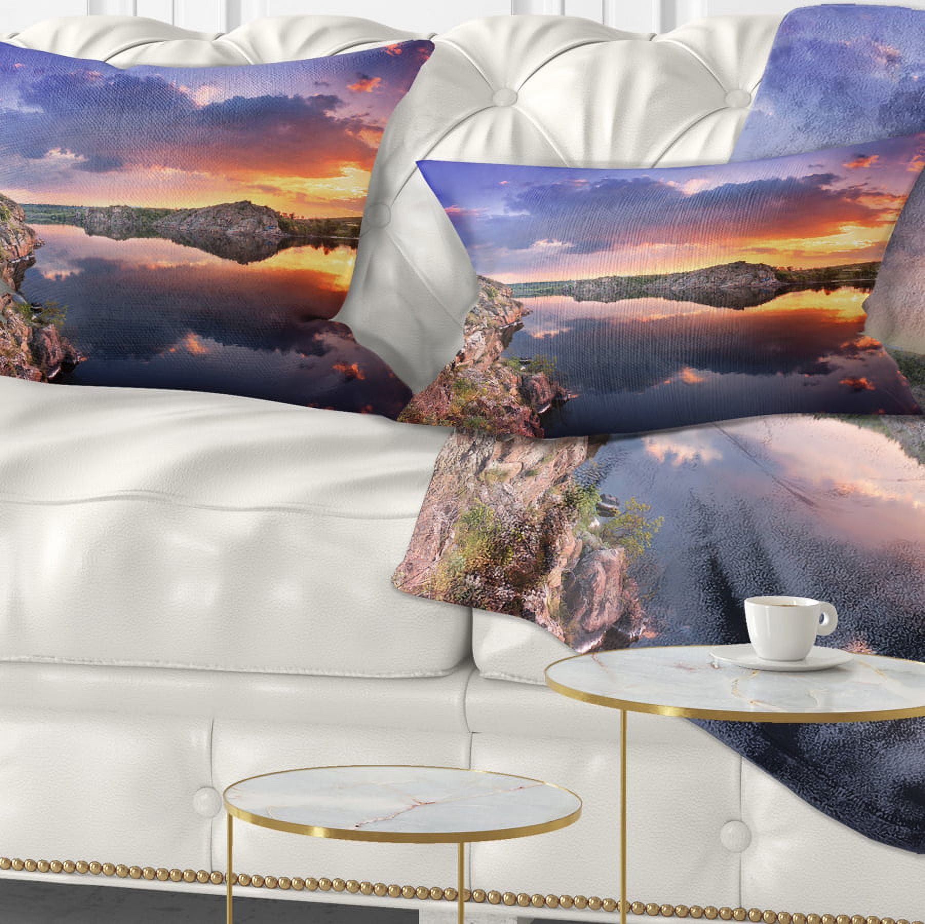 Designart Large Summer Clouds Reflection - Landscape Photography Throw Pillow - 12x20