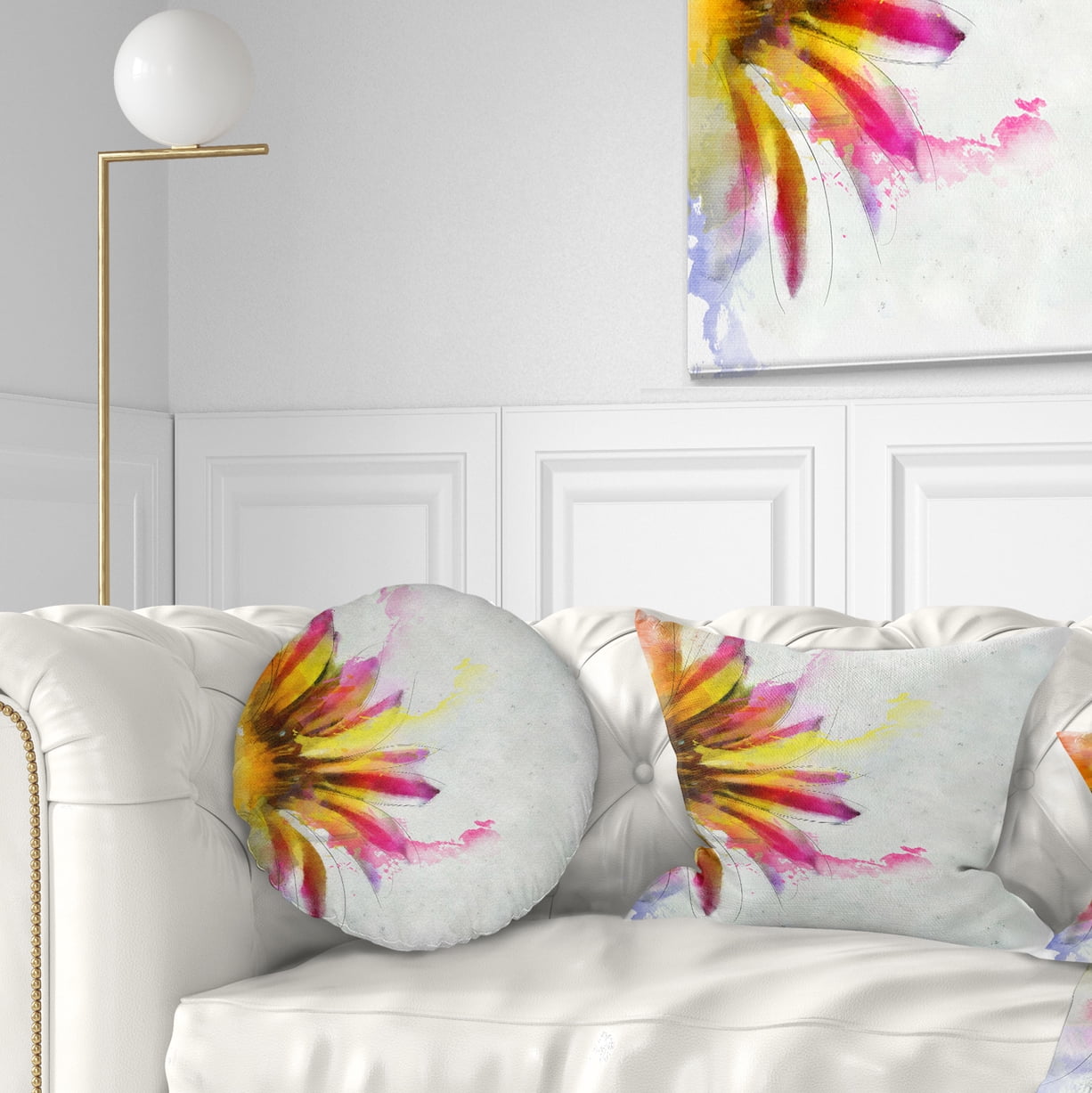 Designart Large Sunflower Sketch Watercolor - Floral Throw Pillow - 12x20