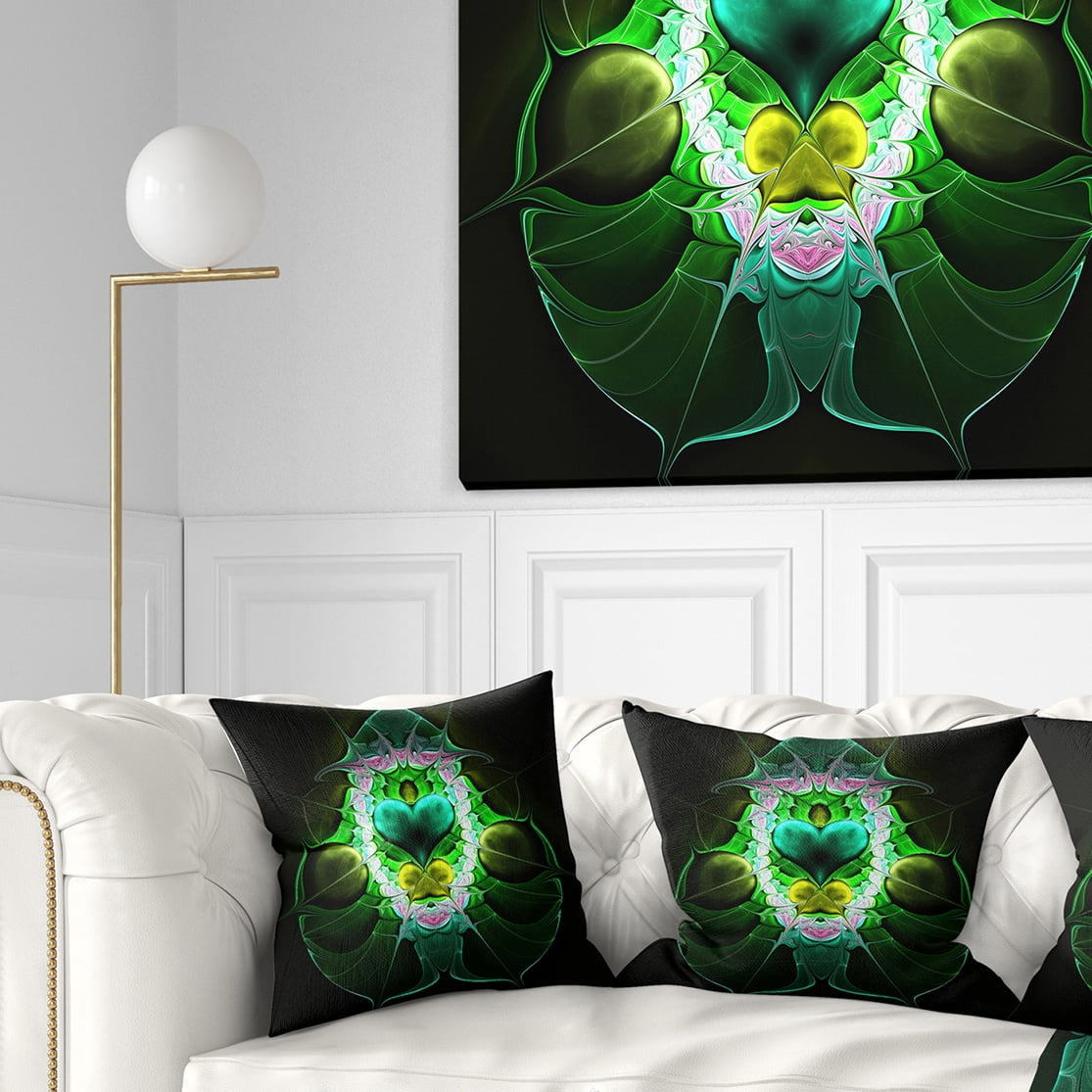 Designart Large Symmetrical Fractal Heart Green - Abstract Throw Pillow - 16x16