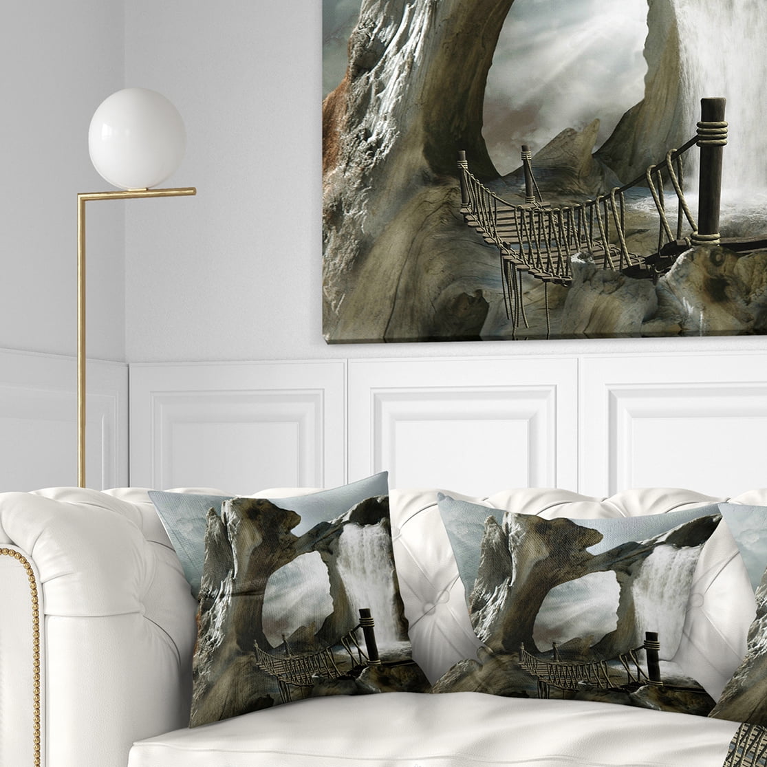 Designart Large Trunk with Waterfall - Landscape Printed Throw Pillow - 16x16