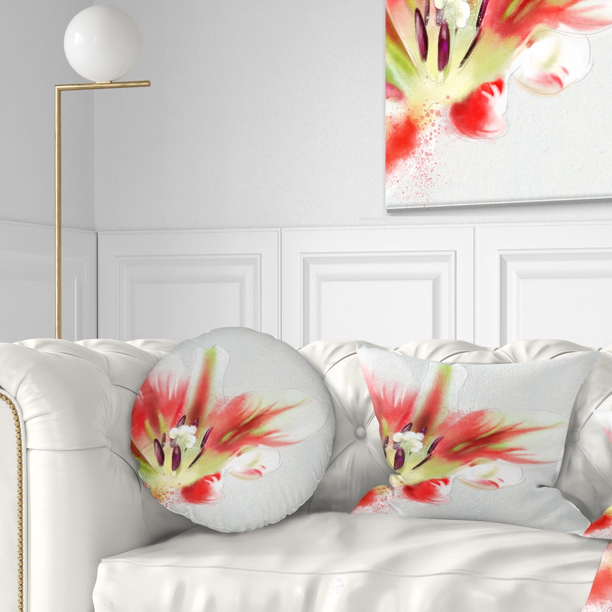 Designart Large Watercolor Red Tulip Flower - Floral Throw Pillow - 12x20