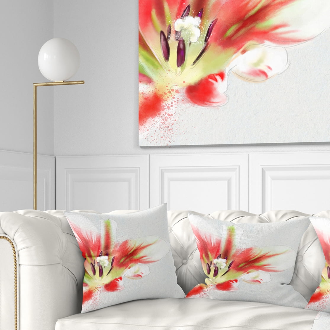 Designart Large Watercolor Red Tulip Flower - Floral Throw Pillow - 18x18