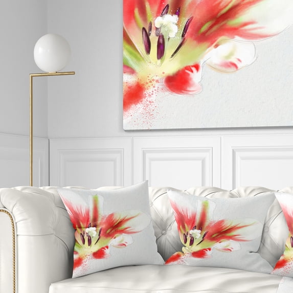 Designart Large Watercolor Red Tulip Flower - Floral Throw Pillow - 18x18