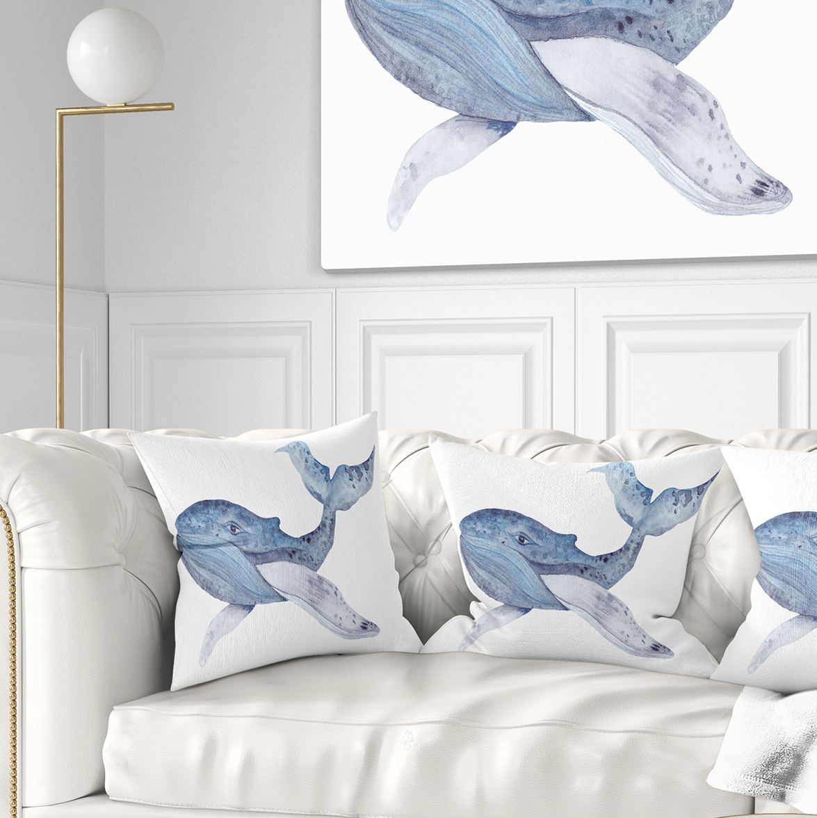 Designart Large Watercolor Whale - Animal Throw Pillow - 18x18