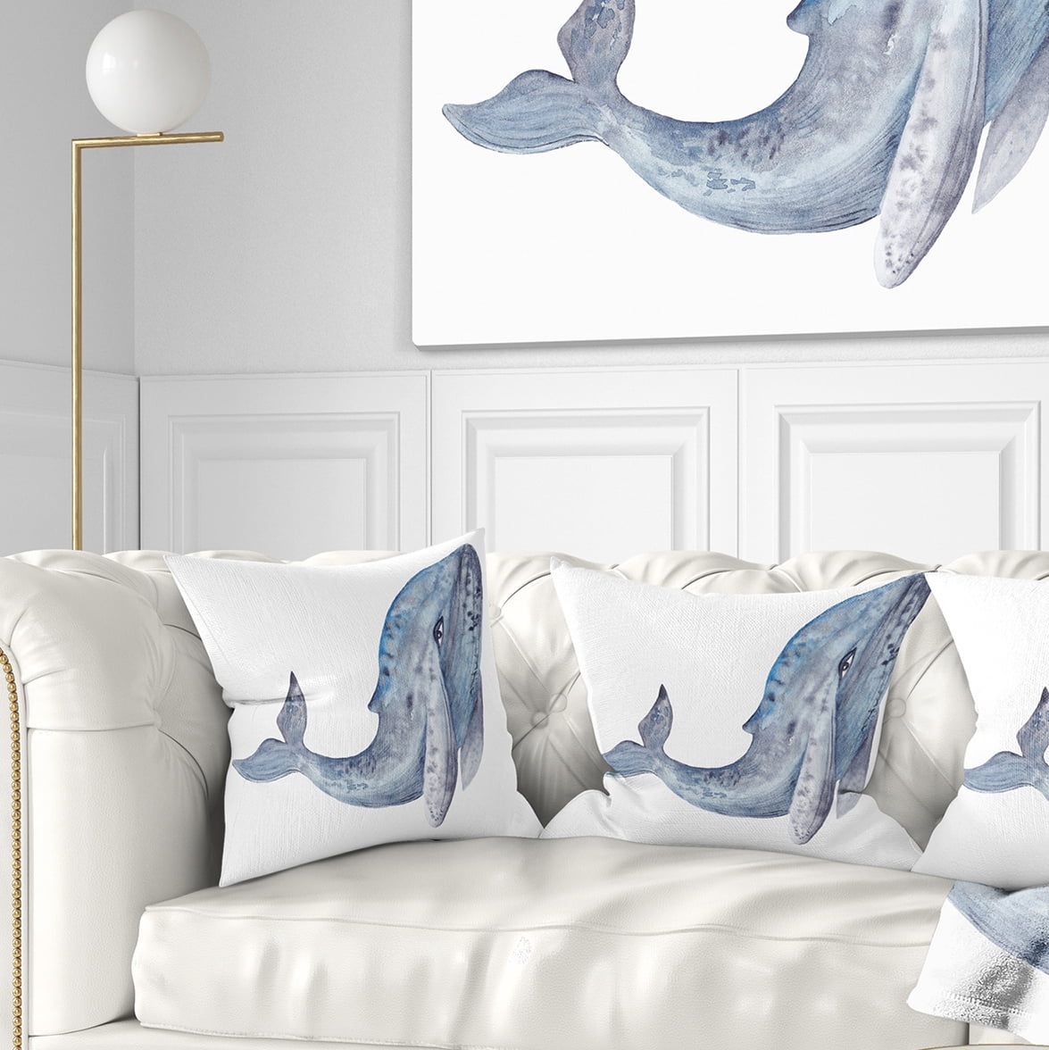 Designart Large Whale Watercolor - Animal Throw Pillow - 16x16