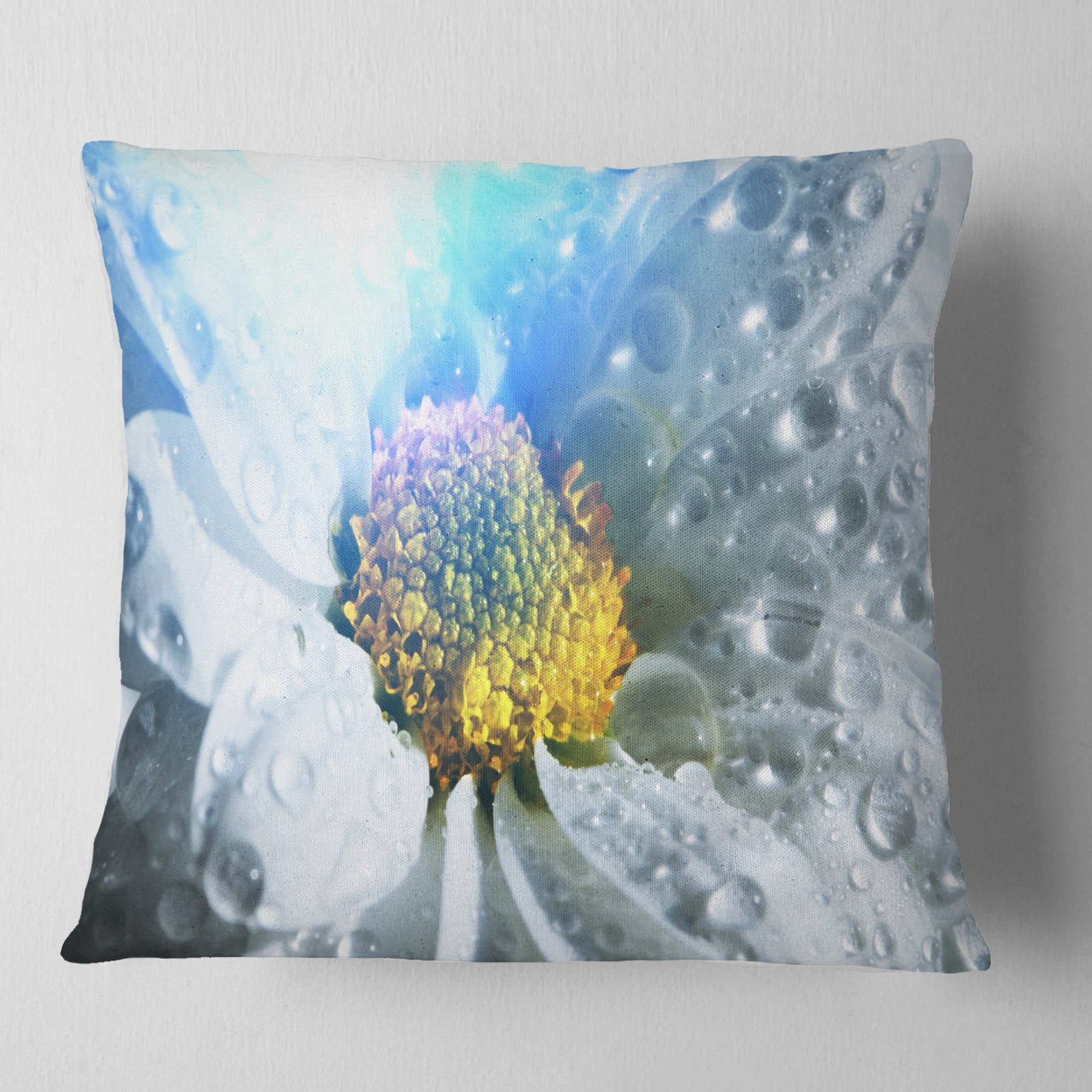 Designart Large White Flower with Raindrops - Floral Throw Pillow - 18x18