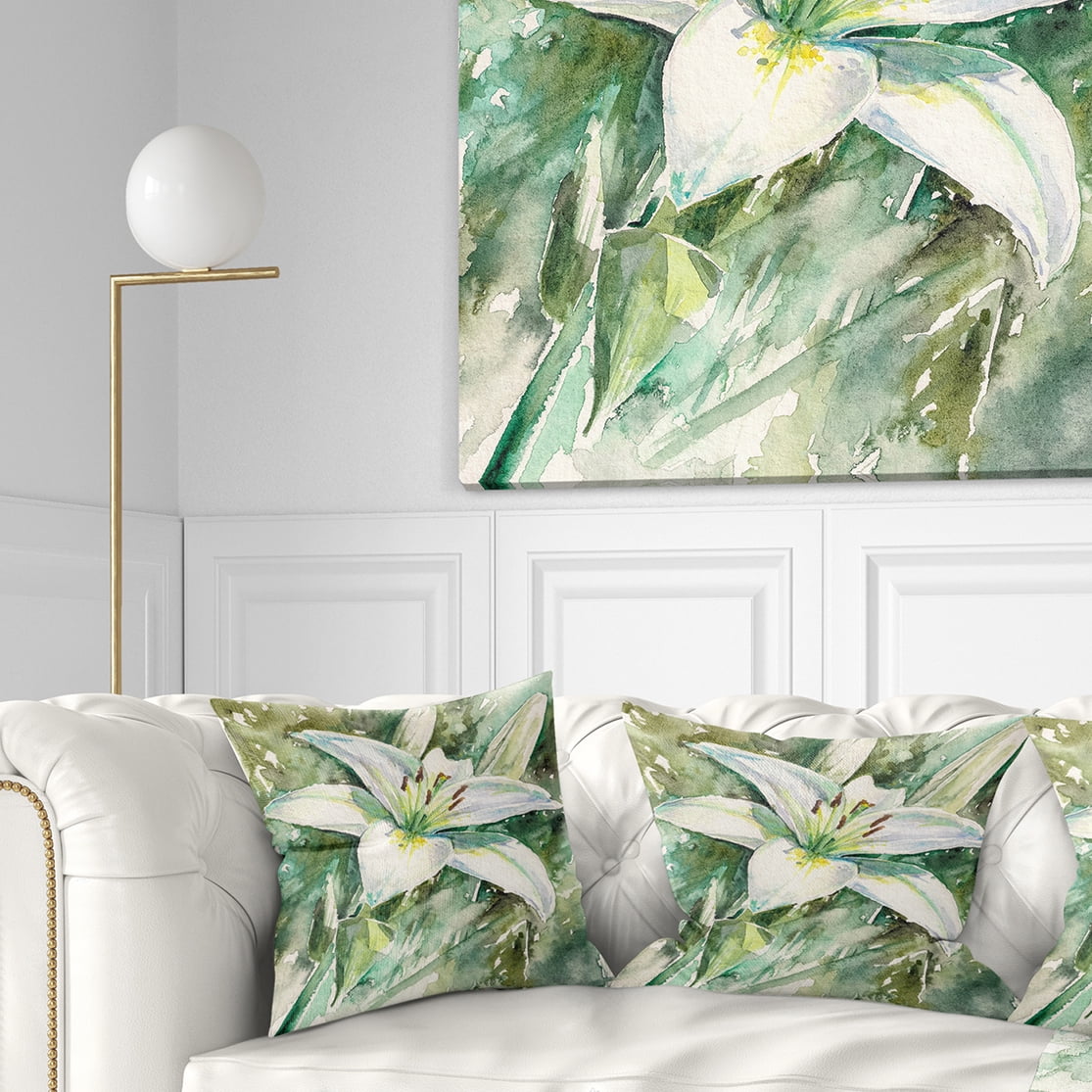 Designart Large White Lily Painting - Floral Throw Pillow - 16x16