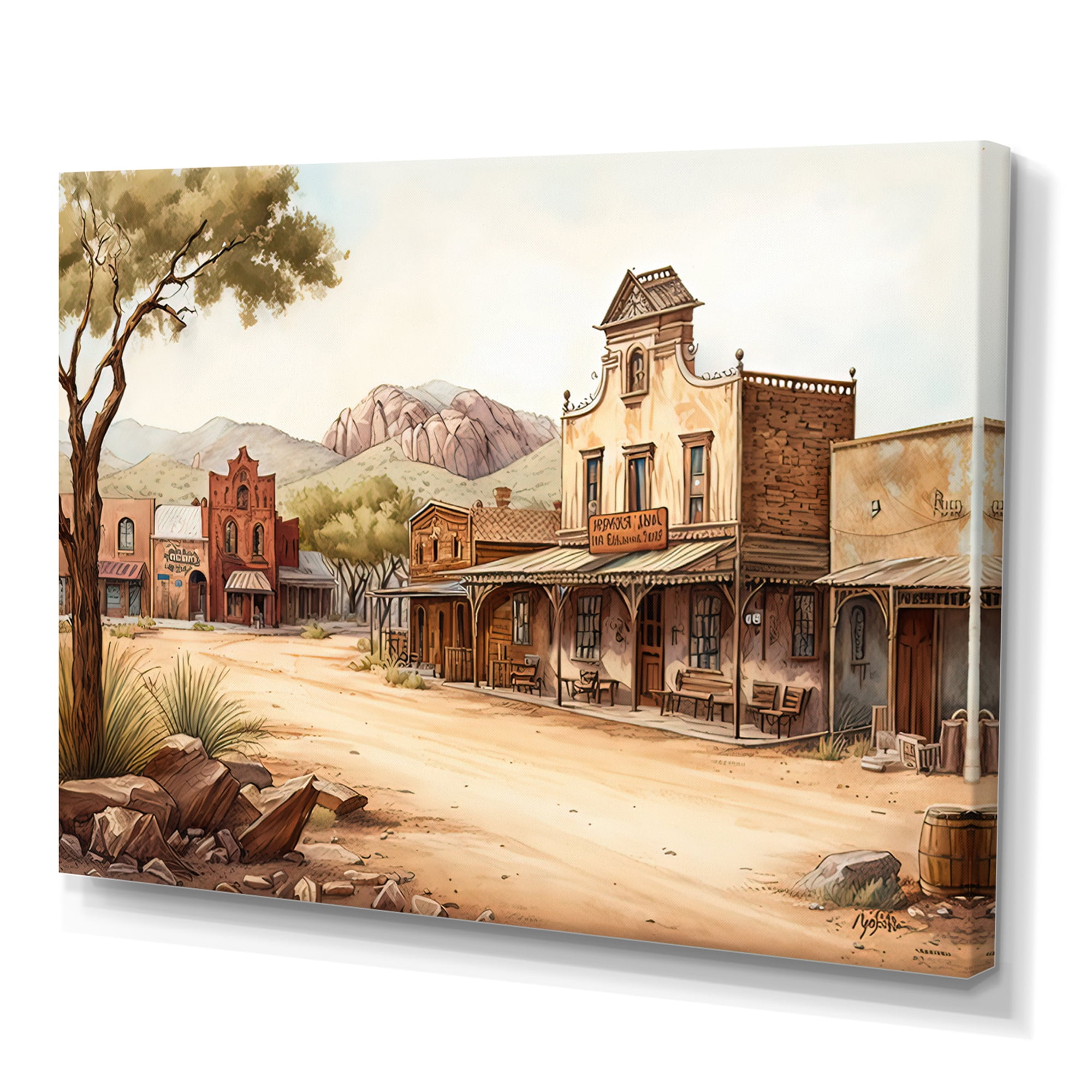 Designart Large Wild West Arizona Town III Canvas Wall Art