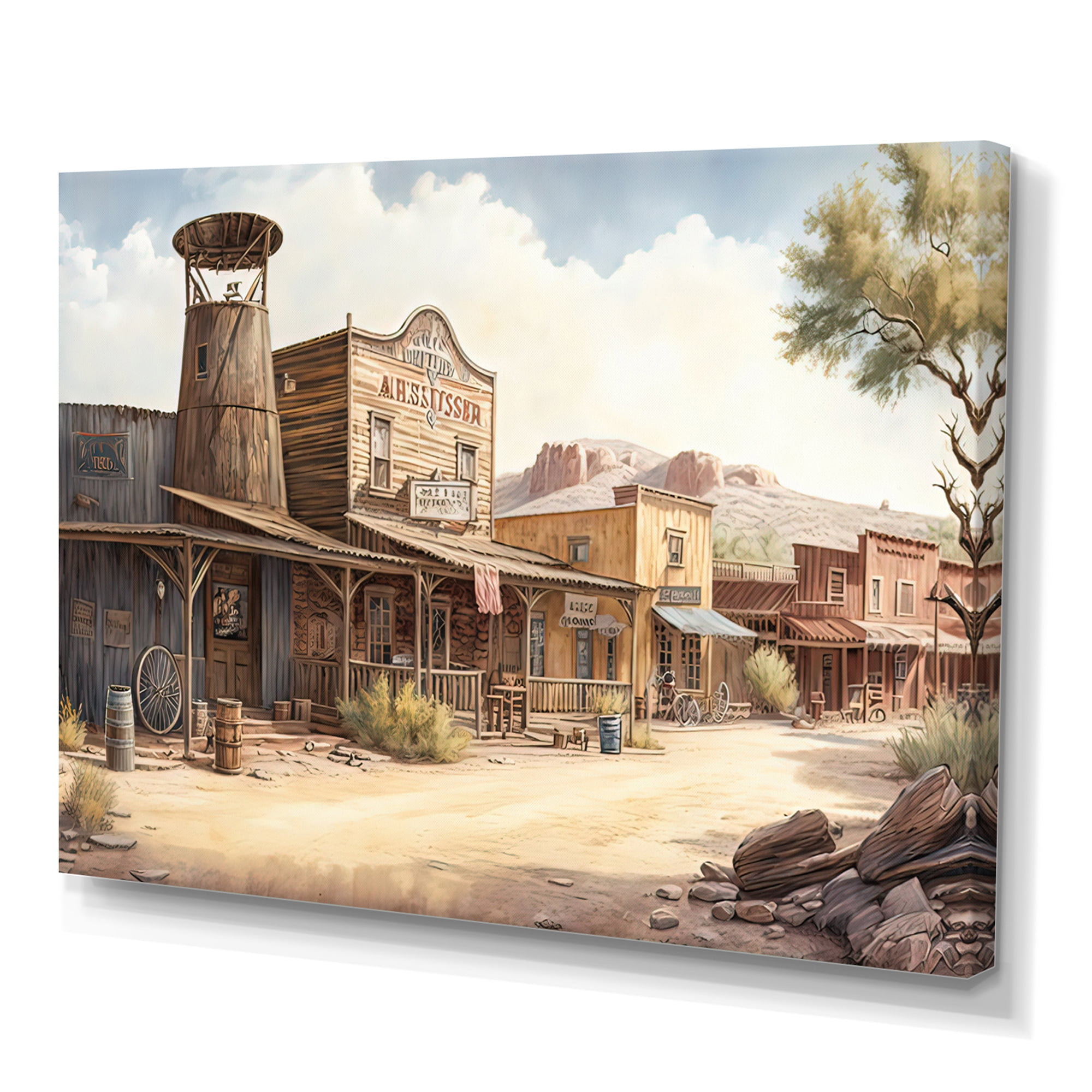 Designart Large Wild West Arizona Town IV Canvas Wall Art