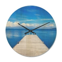Designart 'Large Wooden Pier Over Blue Lake' Modern Wood Wall Clock