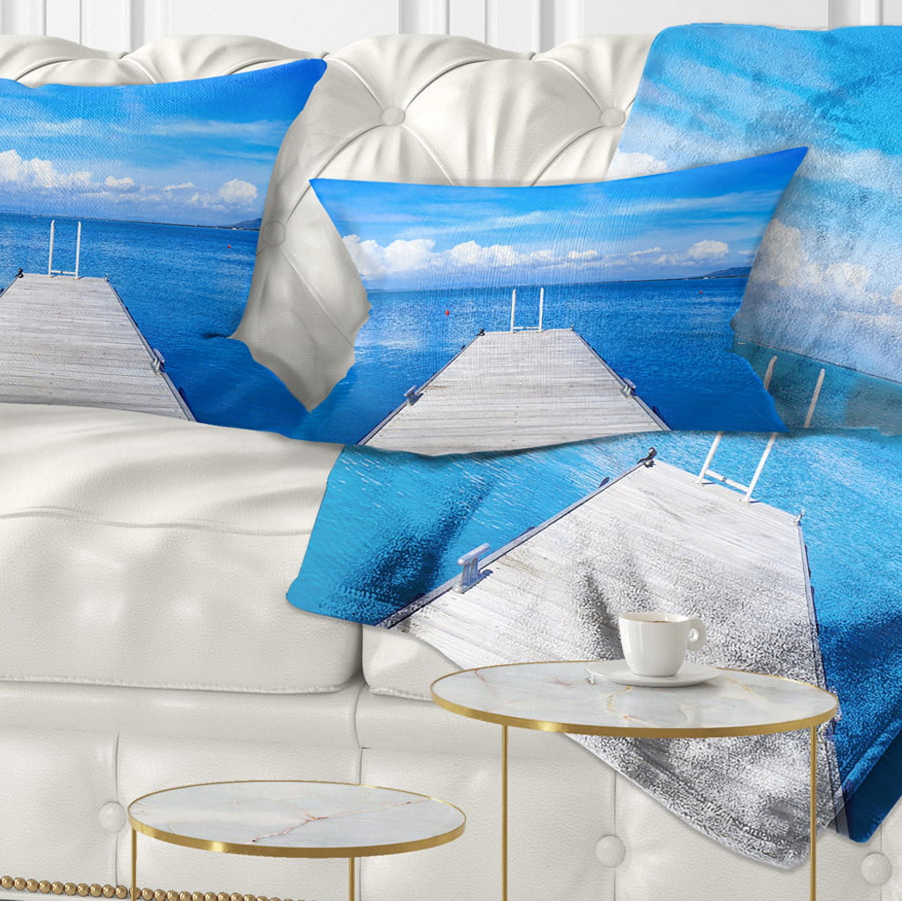 Designart Large Wooden Pier - Seascape Throw Pillow - 12x20