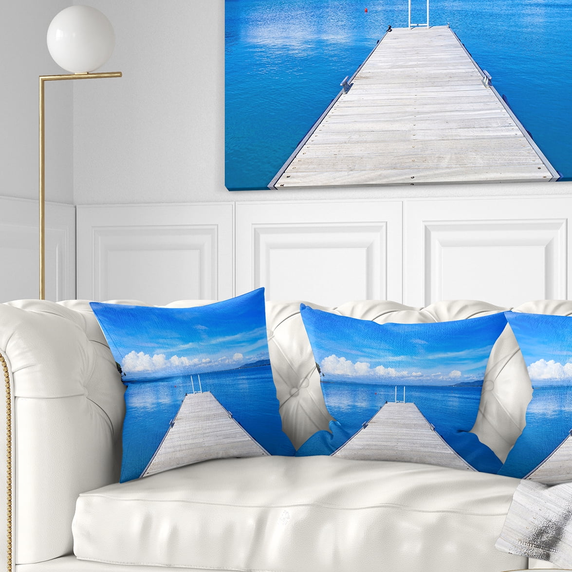 Designart Large Wooden Pier - Seascape Throw Pillow - 18x18