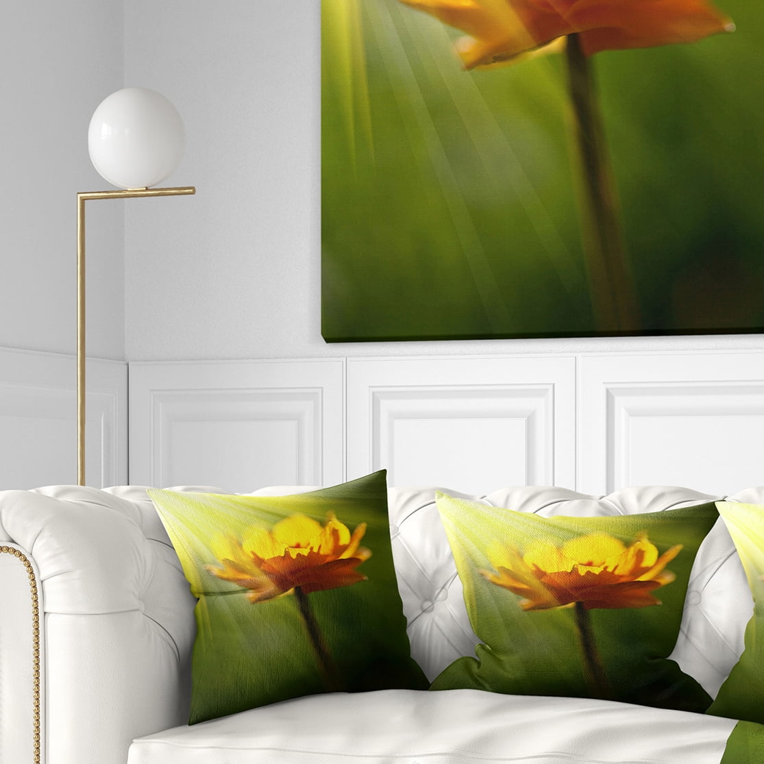 Designart Large Yellow Flower in Spotlight - Flower Throw Pillow - 18x18