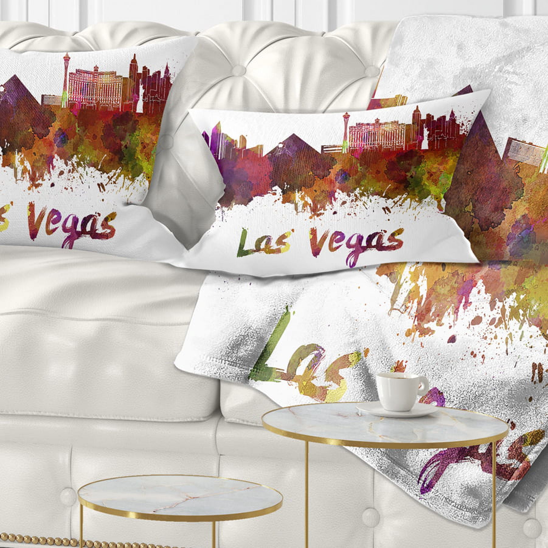 Designart Las Vegas Skyline - Cityscape Throw Pillow - 12x20