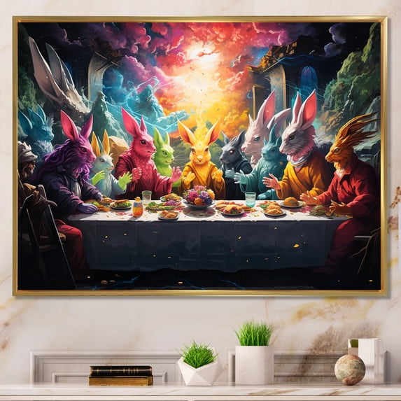 Designart "Last Supper in Folk Religion" Spiritual Framed Wall Art - Global Colorful Folk Religion Bedroom Framed Canvas Wall Art