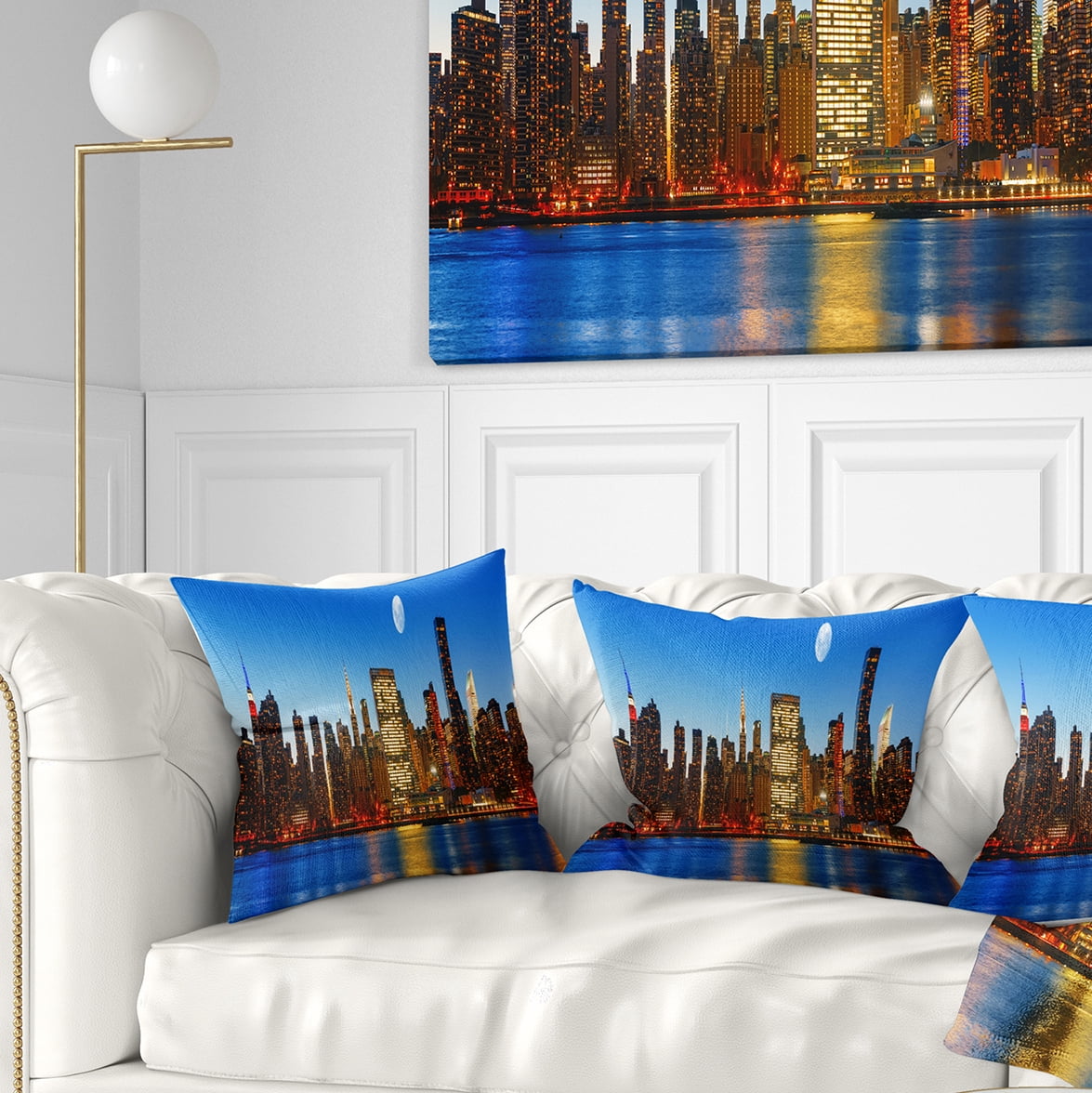 Designart Late Evening NYC Skyline Panorama - Cityscape Photo Throw Pillow - 18x18
