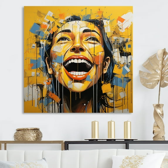 Designart "Laughs In Sunshine Yellow Popart" Pop Art Wall Art Prints