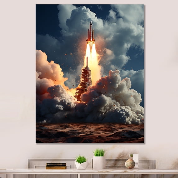 Designart "Launching the Rocketship II" Rocketship Canvas Print