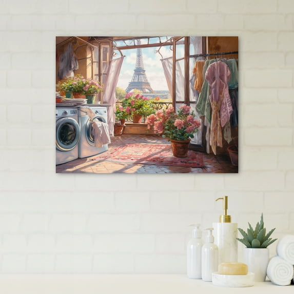 Designart "Laundry Room With A View Of The Eiffel Tower III" Laundry Wall Art Print