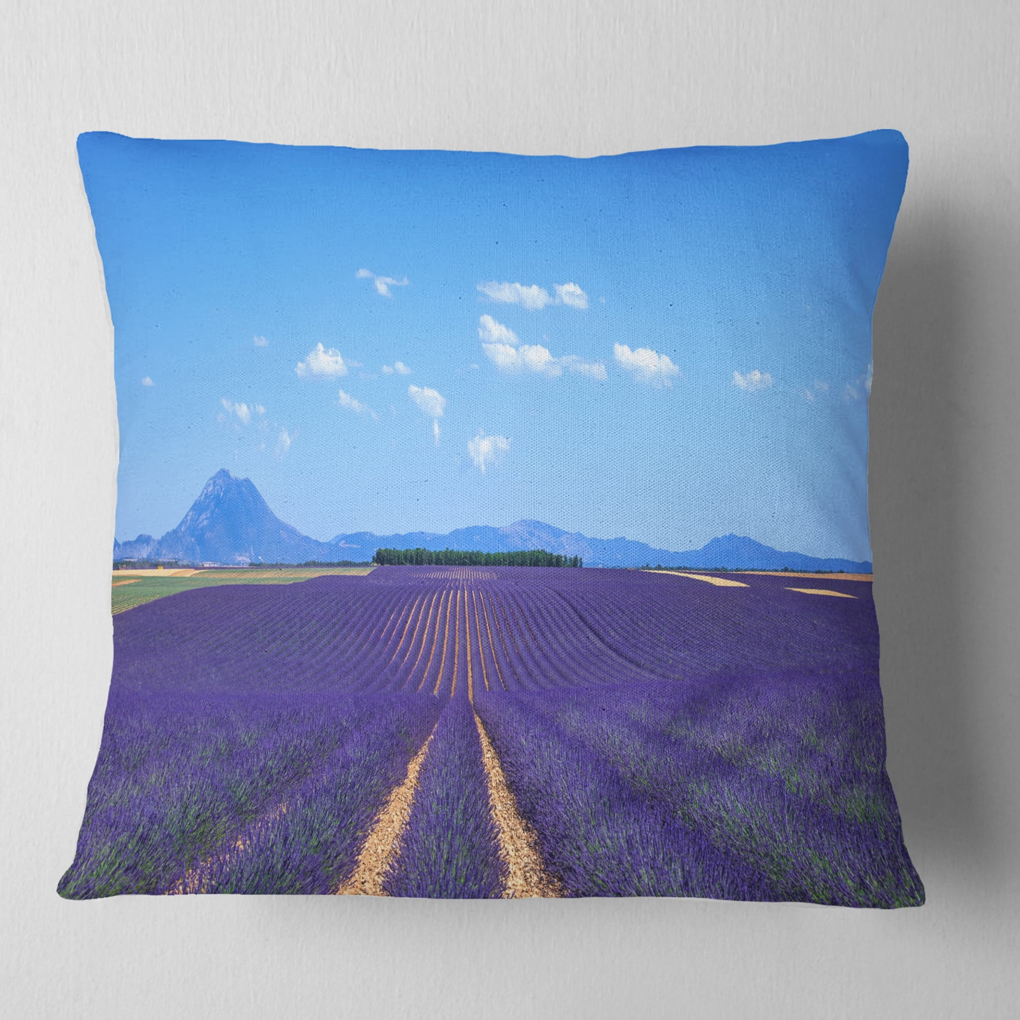 Designart Lavender Blooming Fields and Trees - Landscape Wall Throw Pillow - 16x16