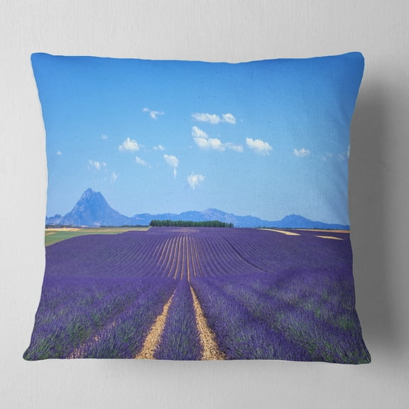 Designart Lavender Blooming Fields and Trees - Landscape Wall Throw Pillow - 18x18