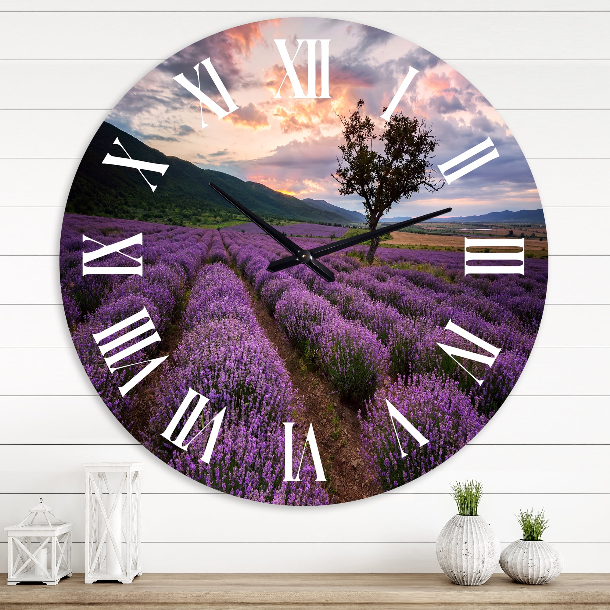 Designart 'Lavender Field At Dawn Iii' Farmhouse Wall Clock