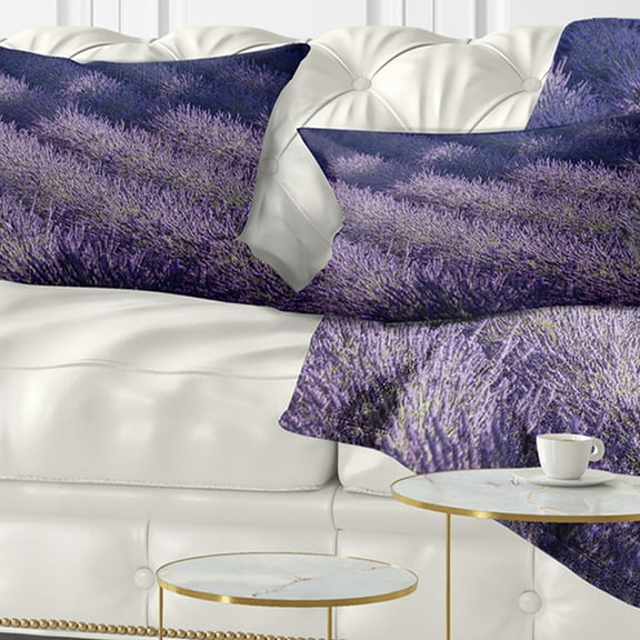 Designart Lavender Field and Ray of Light - Landscape Wall Throw Pillow - 12x20