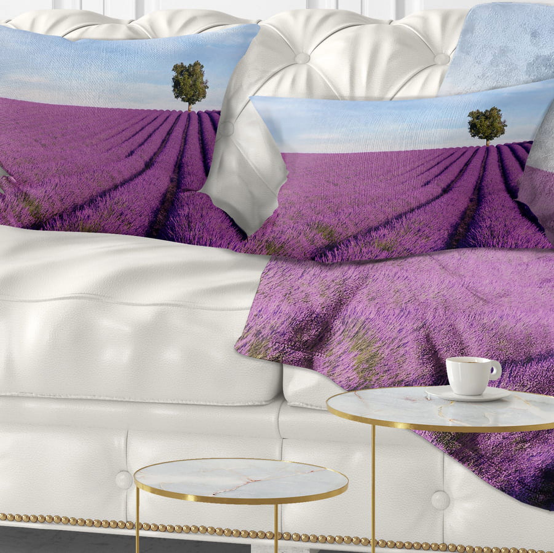 Designart Lavender Field with Solitary Tree - Landscape Photography Throw Pillow - 12x20