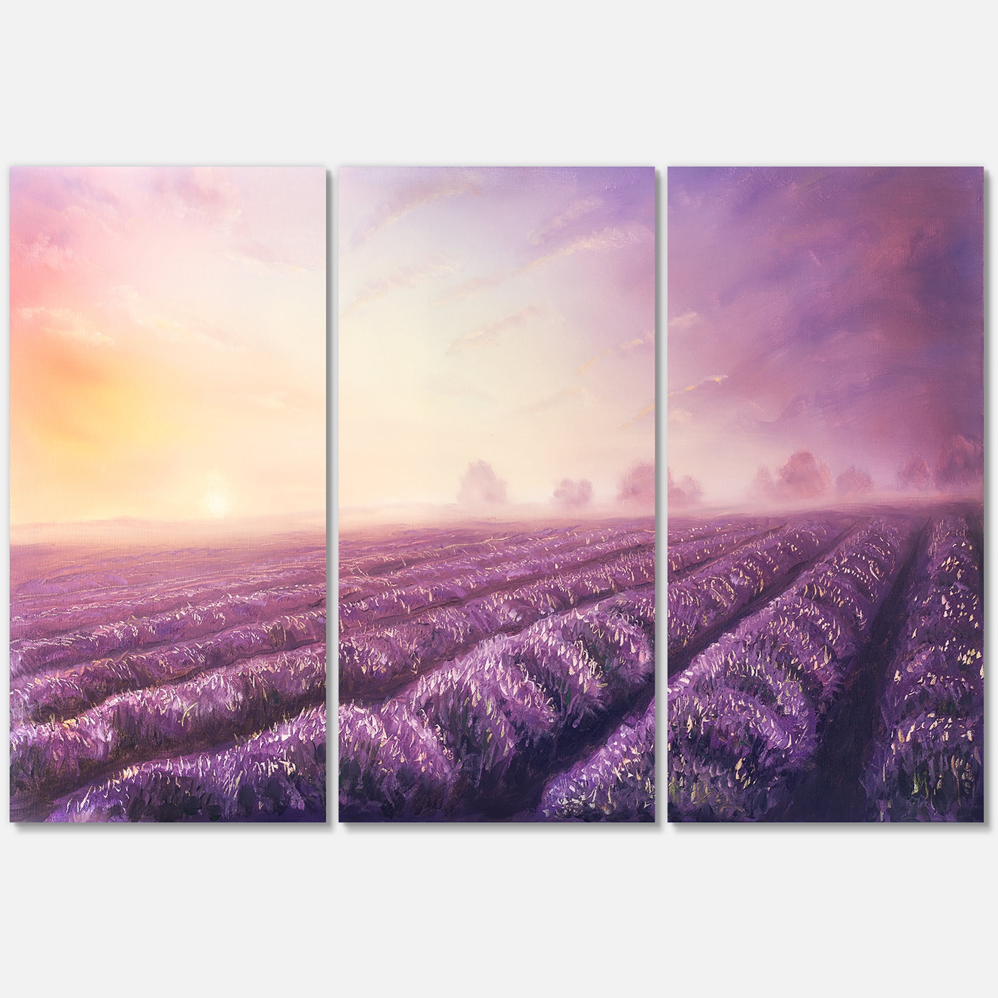 Designart ' Lavender Fields During Sunrise ' Modern Canvas Wall Art Print