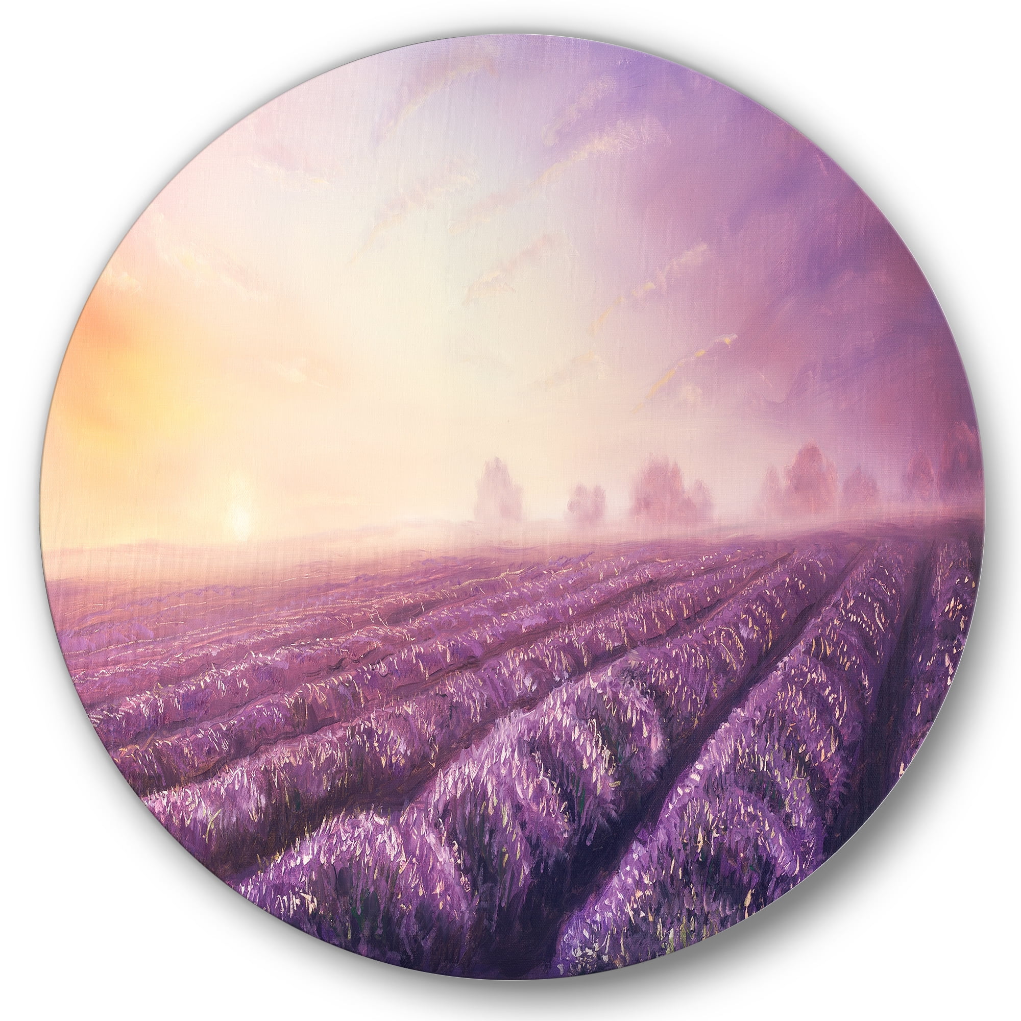 Designart 'Lavender Fields During Sunrise' Modern Circle Metal Wall Art 11x11 - Disc of 11
