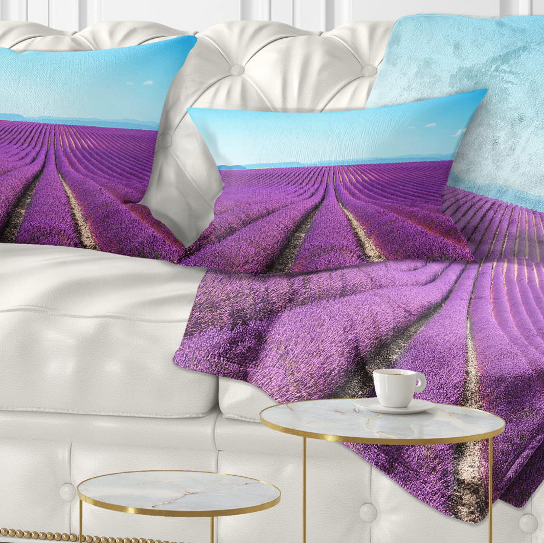 Designart Lavender Flower Blooming Fields - Abstract Throw Pillow - 12x20