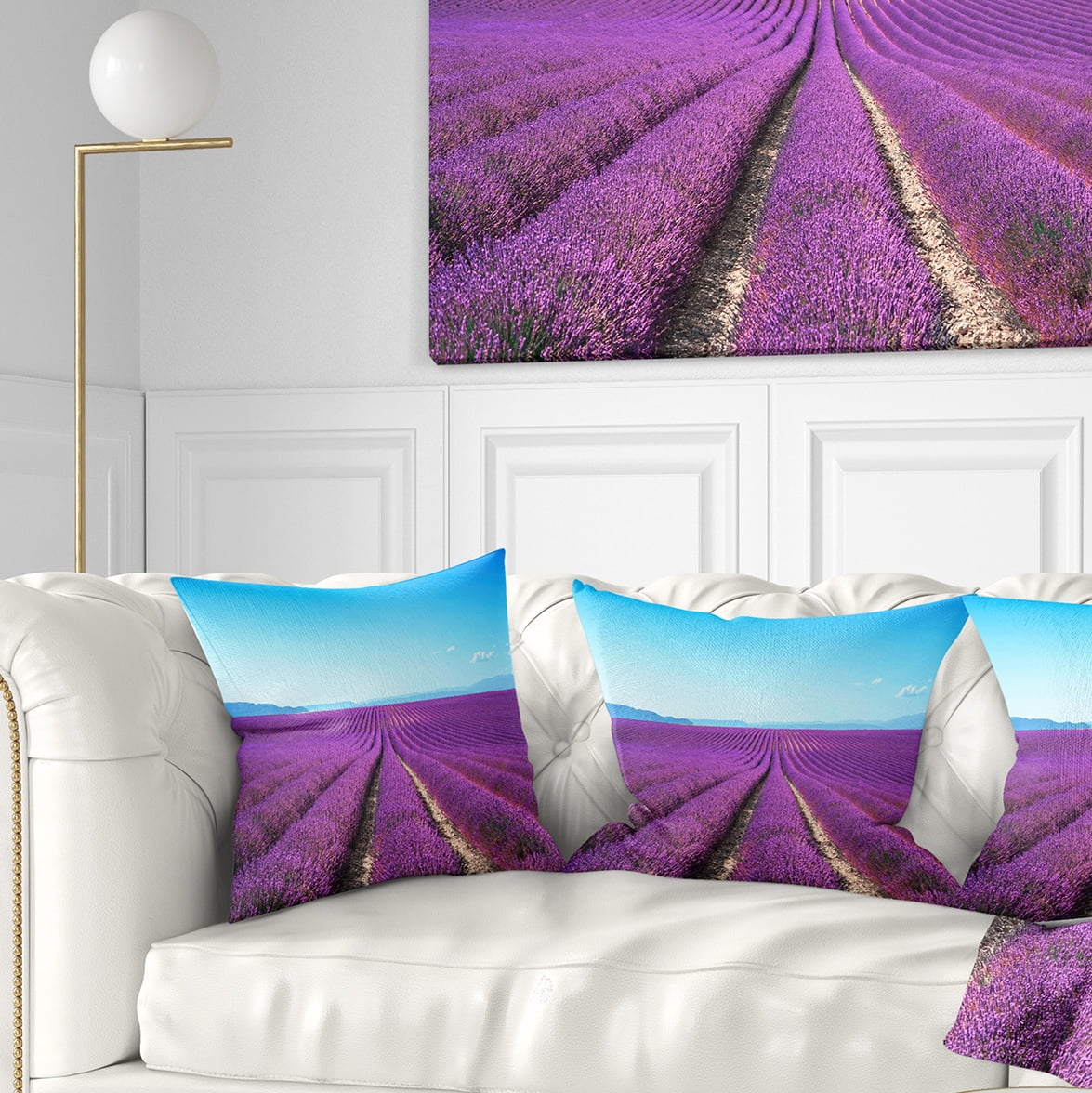 Designart Lavender Flower Blooming Fields - Abstract Throw Pillow - 16x16