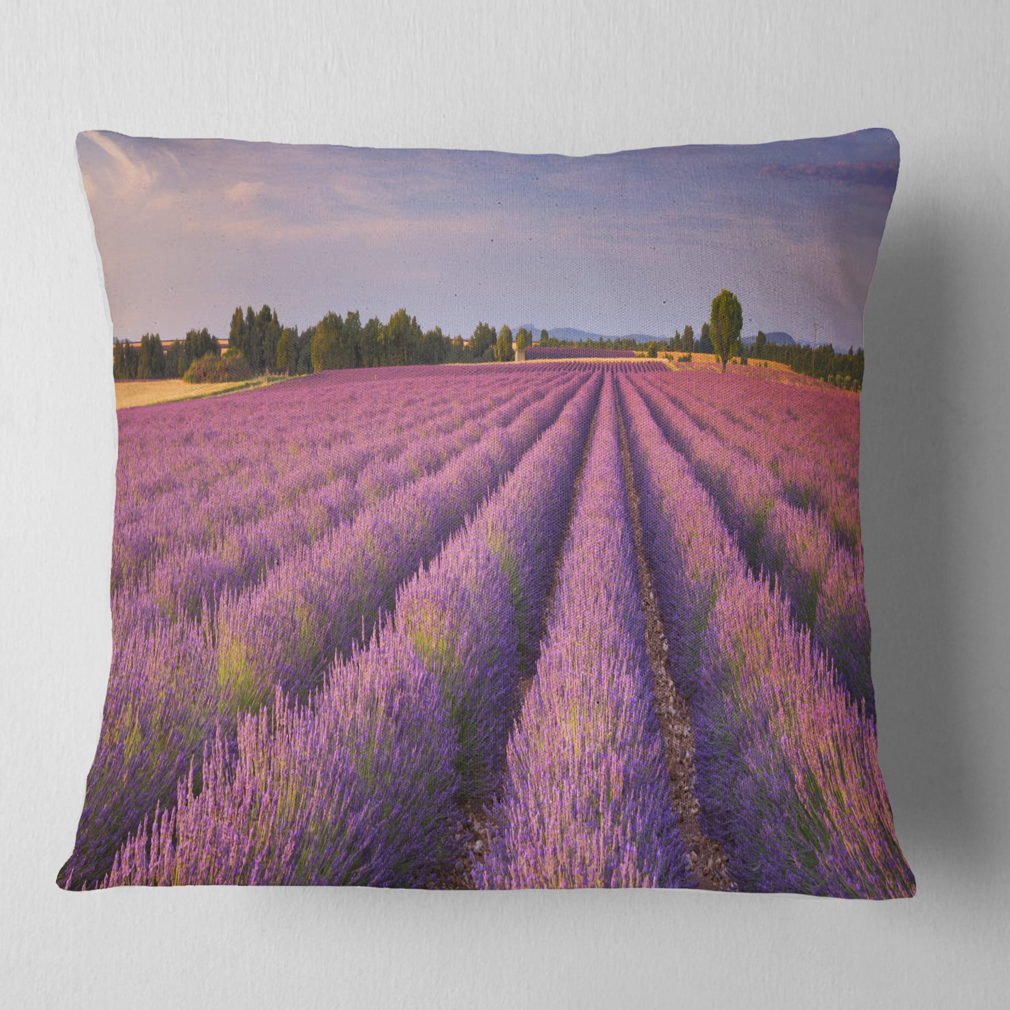 Designart Lavender Flower Rows in France - Landscape Printed Throw Pillow - 16x16