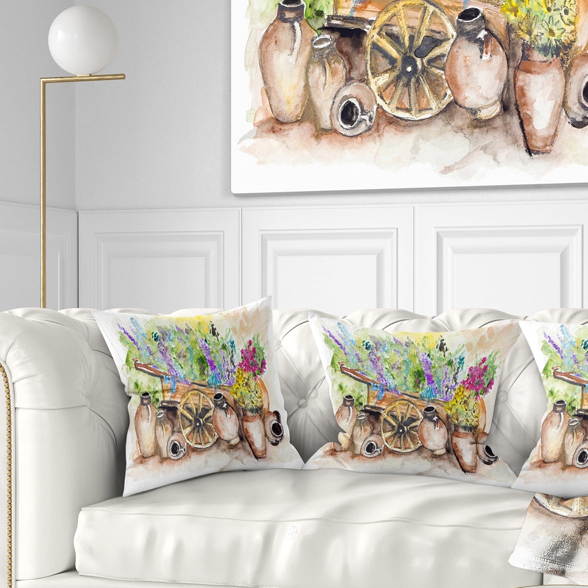 Designart Lavender Flowers - Floral Throw Pillow - 18x18