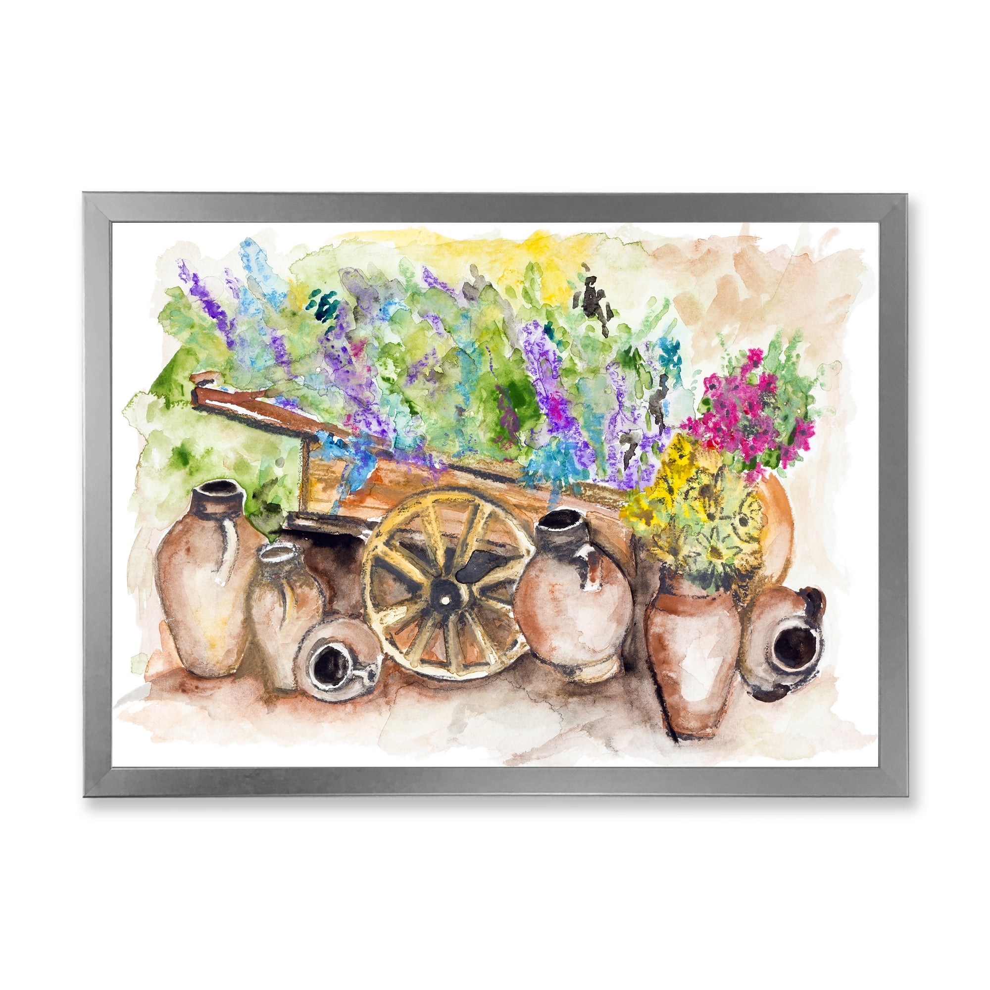 Designart 'Lavender Flowers On Ancient Cart Illustration' Traditional Framed Art Print
