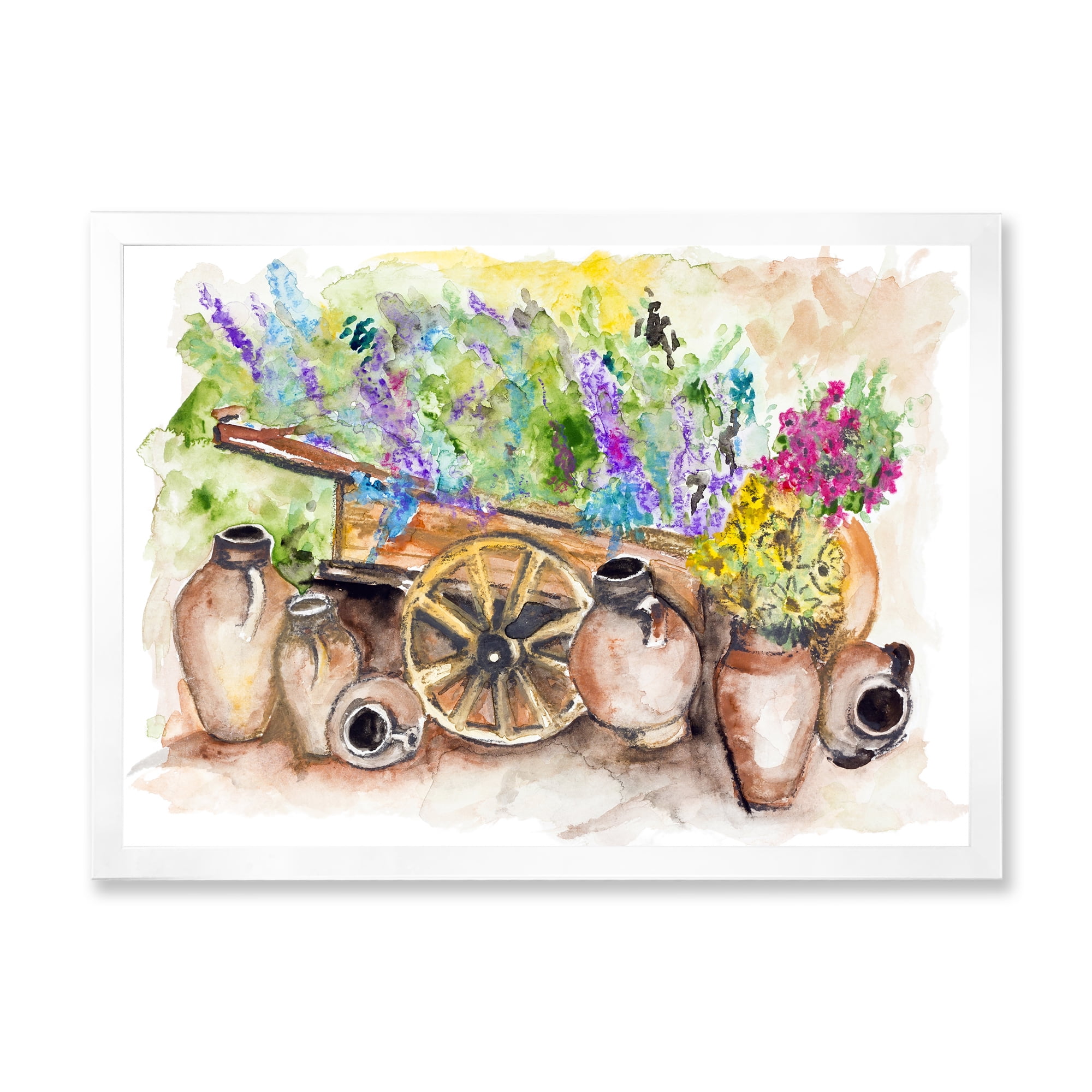 Designart 'Lavender Flowers On Ancient Cart Illustration' Traditional Framed Art Print