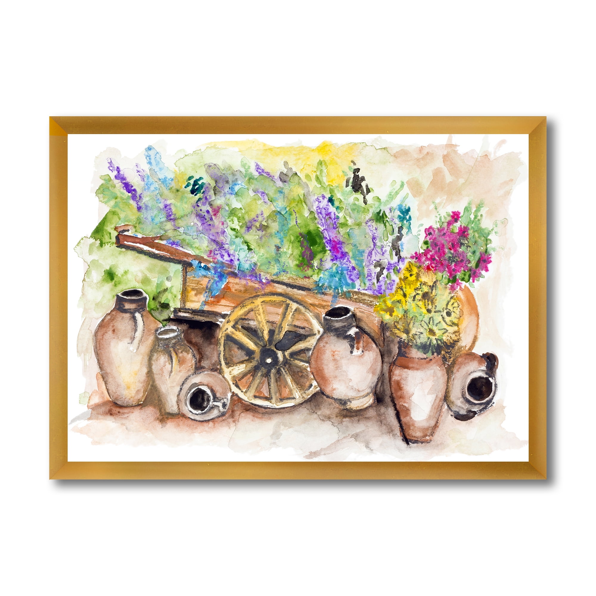 Designart 'Lavender Flowers On Ancient Cart Illustration' Traditional Framed Art Print