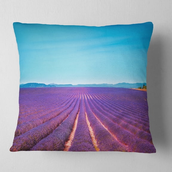 Designart Lavender Flowers and Clear Sky - Landscape Wall Throw Pillow - 16x16