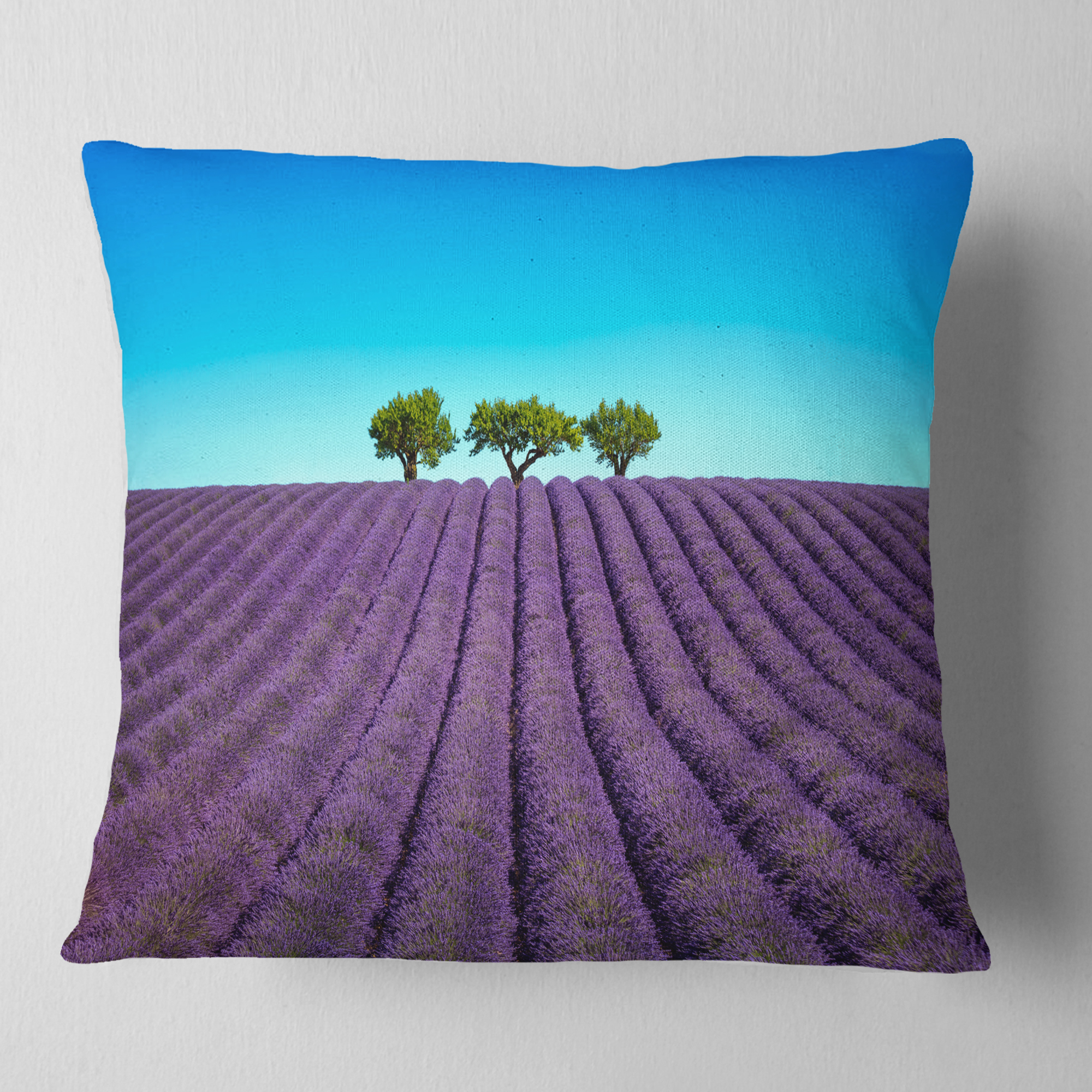 Designart Lavender Flowers and Uphill Green Trees - Landscape Wall Throw Pillow - 16x16