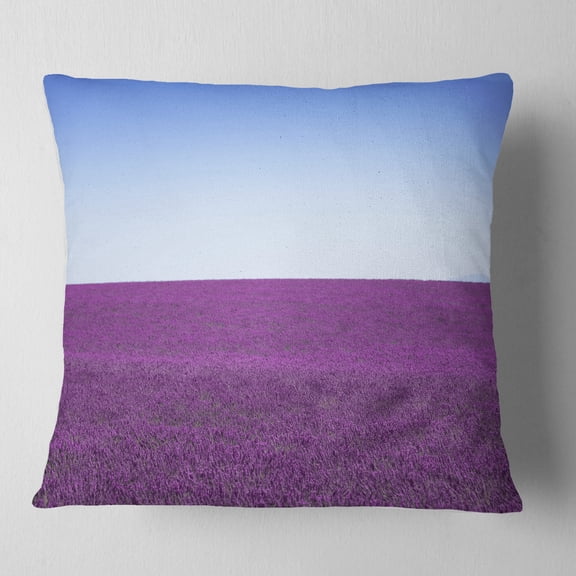 Designart Lavender Flowers with Blue Horizon - Landscape Wall Throw Pillow - 16x16