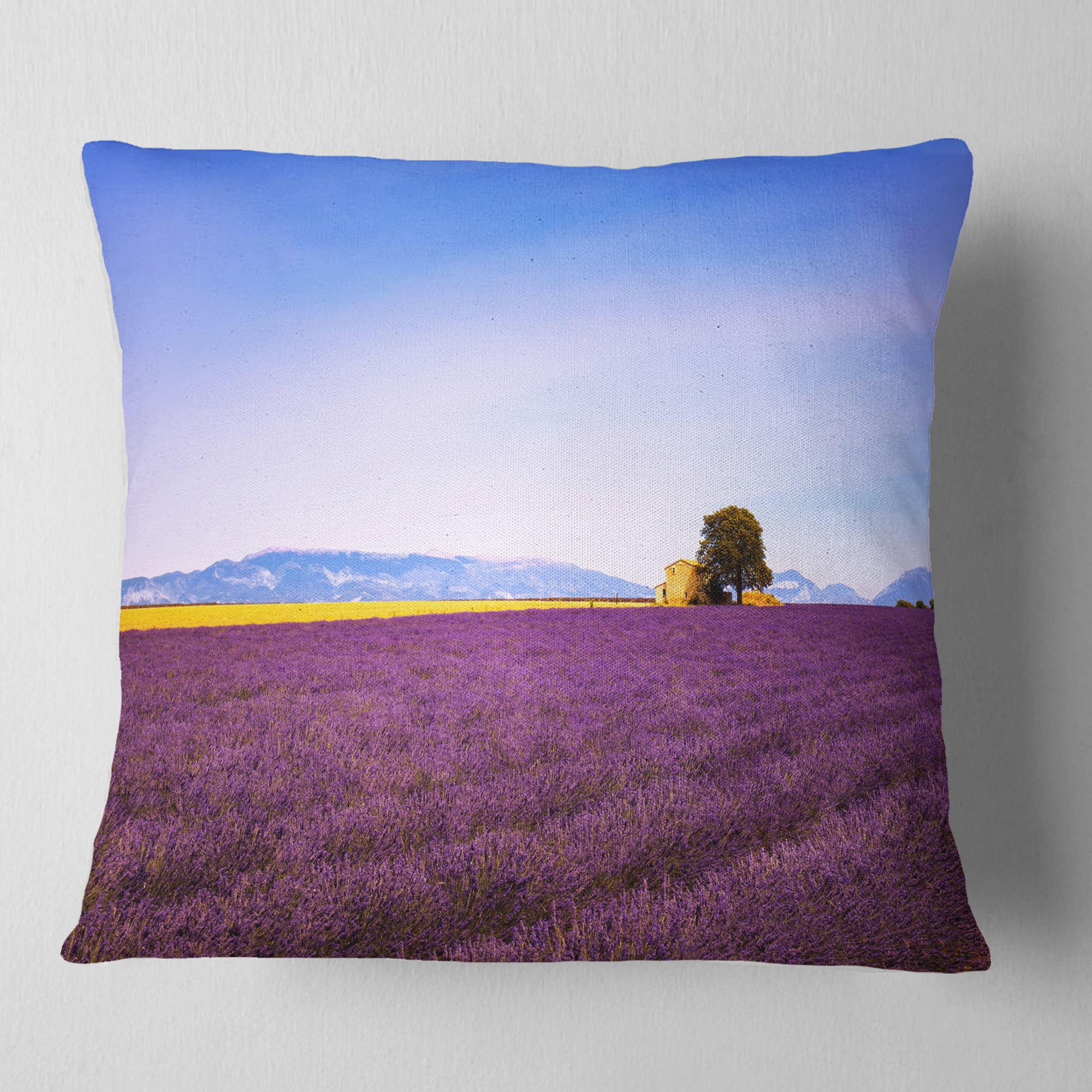 Designart Lavender Flowers with Old House - Landscape Wall Throw Pillow - 16x16