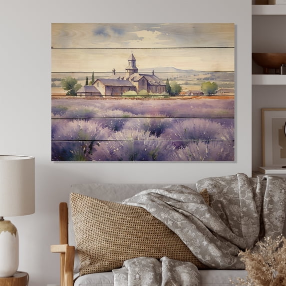 Designart "Lavender Hues Bringing Calmness III" Landscapes Print on Natural Pine Wood
