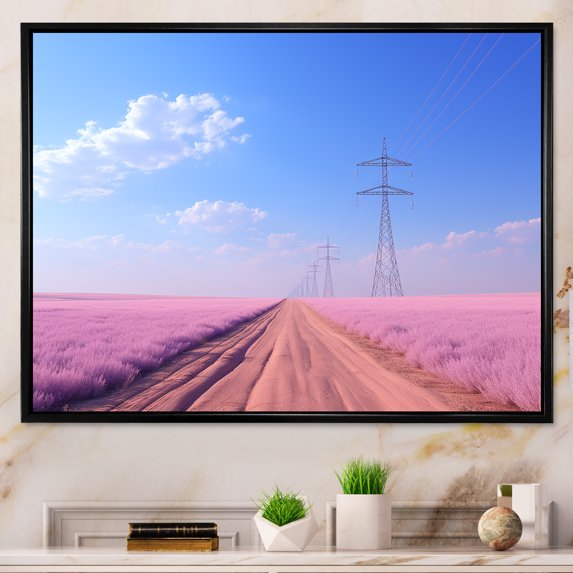 Designart "Lavender Links In Minimalist Power Lines" Power Lines Floater Framed Wall Decor