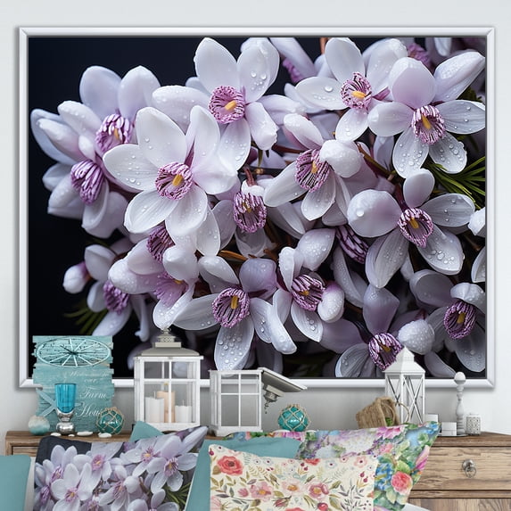 Designart "Lavender Winter Snowdrops I" Snowdrops Floater Framed Canvas Wall Art